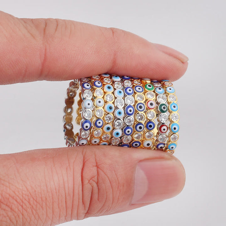 Olivenorma Anello regolabile con zircone bianco e colorato malocchio 