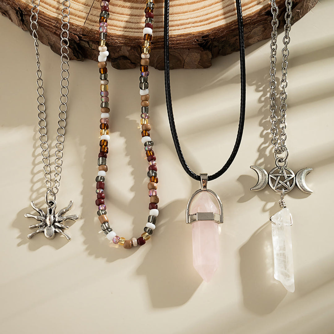 Olivenorma Set di collana con ciondolo Hamsa con albero della vita in quarzo naturale
