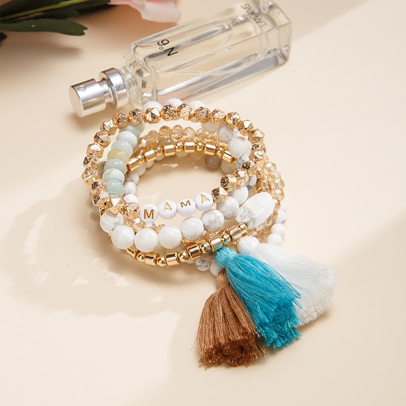 Olivenorma Set di 6 bracciali in cristallo naturale inciso