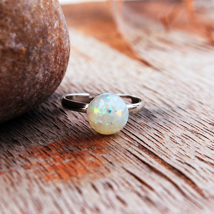 Anello regolabile semplice a semicerchio con pietra di luna e opale Olivenorma 