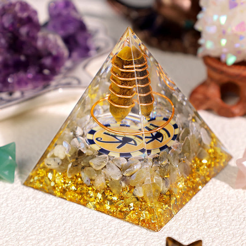 Olivenorma Tiger Eye Labradorite Occhio di Horus Piramide di Orgone