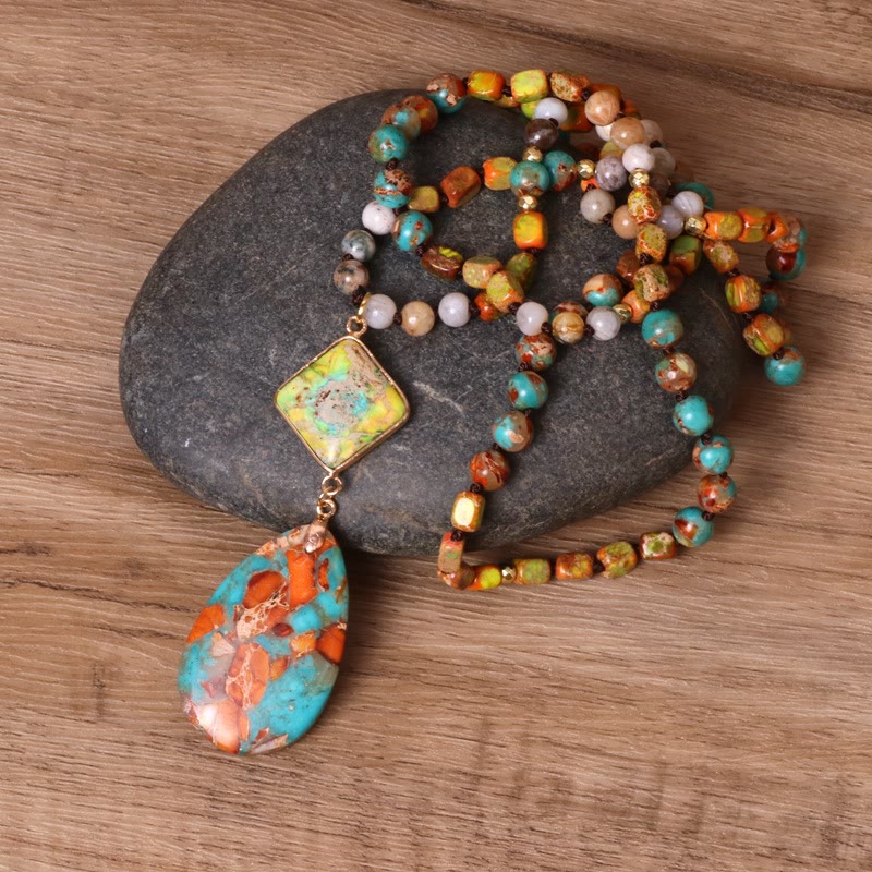 Collana Mala Olivenorma in turchese ostrica a forma di goccia naturale