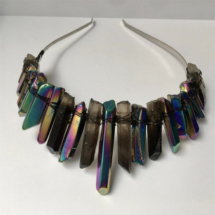 Corona di cristallo di strega gotica in quarzo fumé di labradorite Olivenorma
