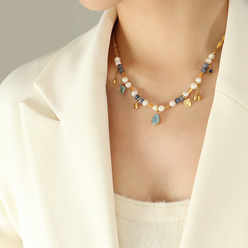 Collana con ciondolo a forma di stella con perle di acquamarina Olivenorma
