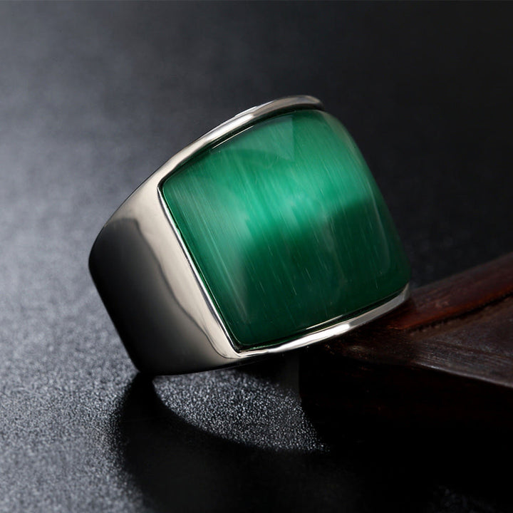 Anello in acciaio al titanio con pietra preziosa naturale Olivenorma