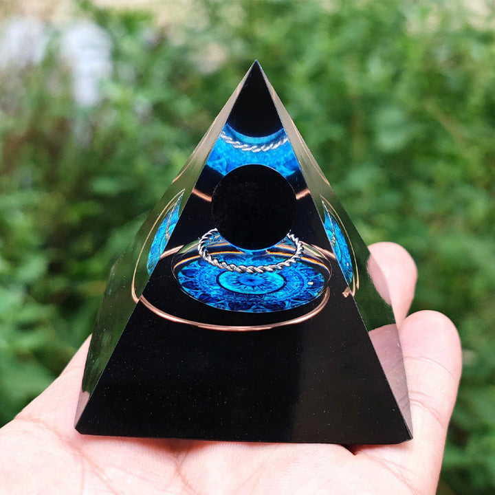 Piramide energetica di orgone a sfera di ossidiana Olivenorma 