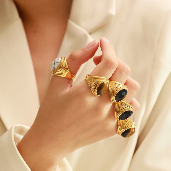 Anello in acciaio inossidabile con pietra preziosa naturale Olivenorma