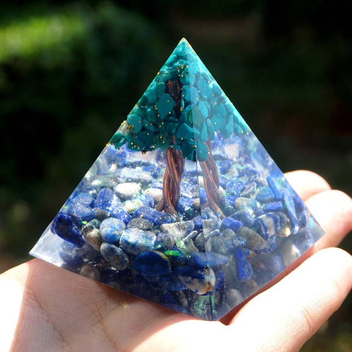 Olivenorma Lapislazzuli con piramide di orgone albero della vita turchese 