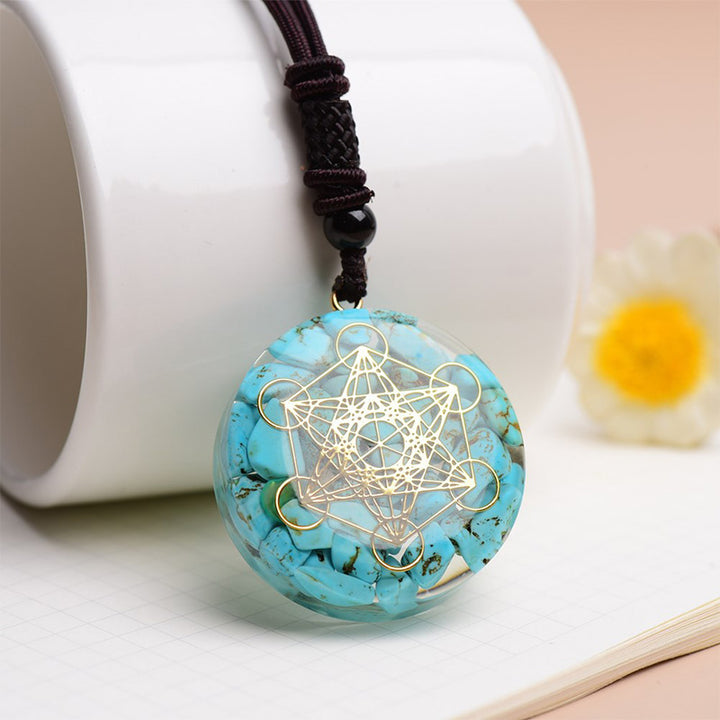 Collana con simbolo del cubo di Metatron in diaspro rosso, lapislazzuli e turchese Olivenorma 