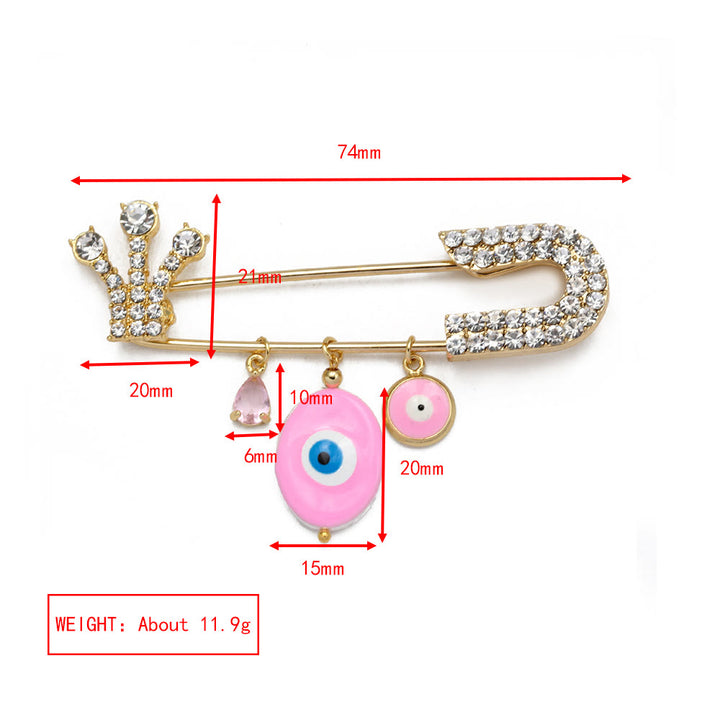 Spilla a forma di cuore con occhio maligno in zircone bianco Olivenorma 