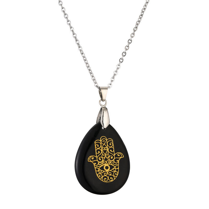 Olivenorma Collana con ciondolo Hamsa in cristallo a forma di goccia naturale