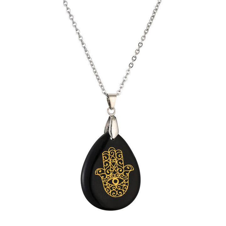 Olivenorma Collana con ciondolo Hamsa in cristallo a forma di goccia naturale