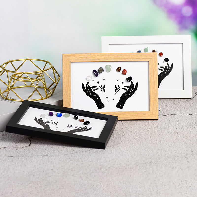 Olivenorma Mani Chakra Pietra Cristallo Cornice per Foto in Legno Decorazione