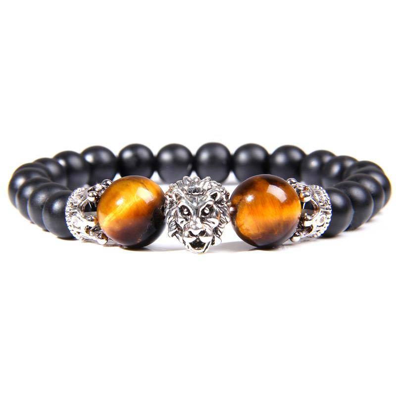 Bracciale con simbolo del leone in pietra di cristallo naturale Olivenorma 