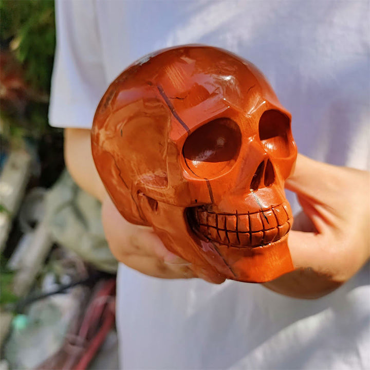Olivenorma 10cm Decorazione in pietra preziosa di diaspro rosso naturale Teschio di cristallo 