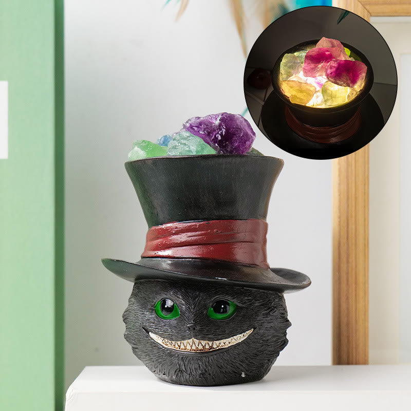Olivenorma Cappello di fluorite naturale Lampada di cristallo gatto nero