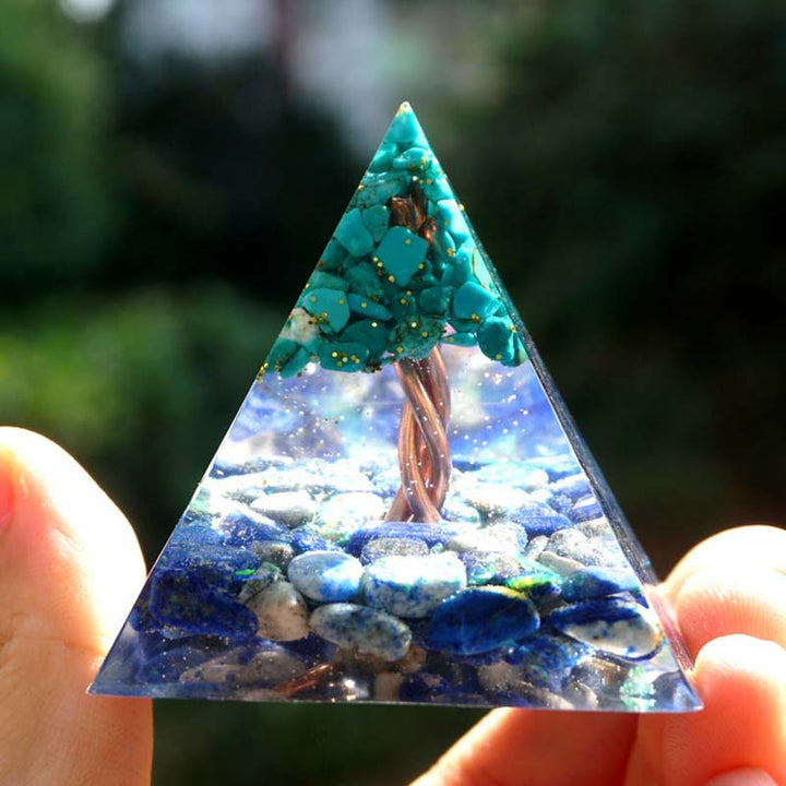 Olivenorma Lapislazzuli con piramide di orgone albero della vita turchese 