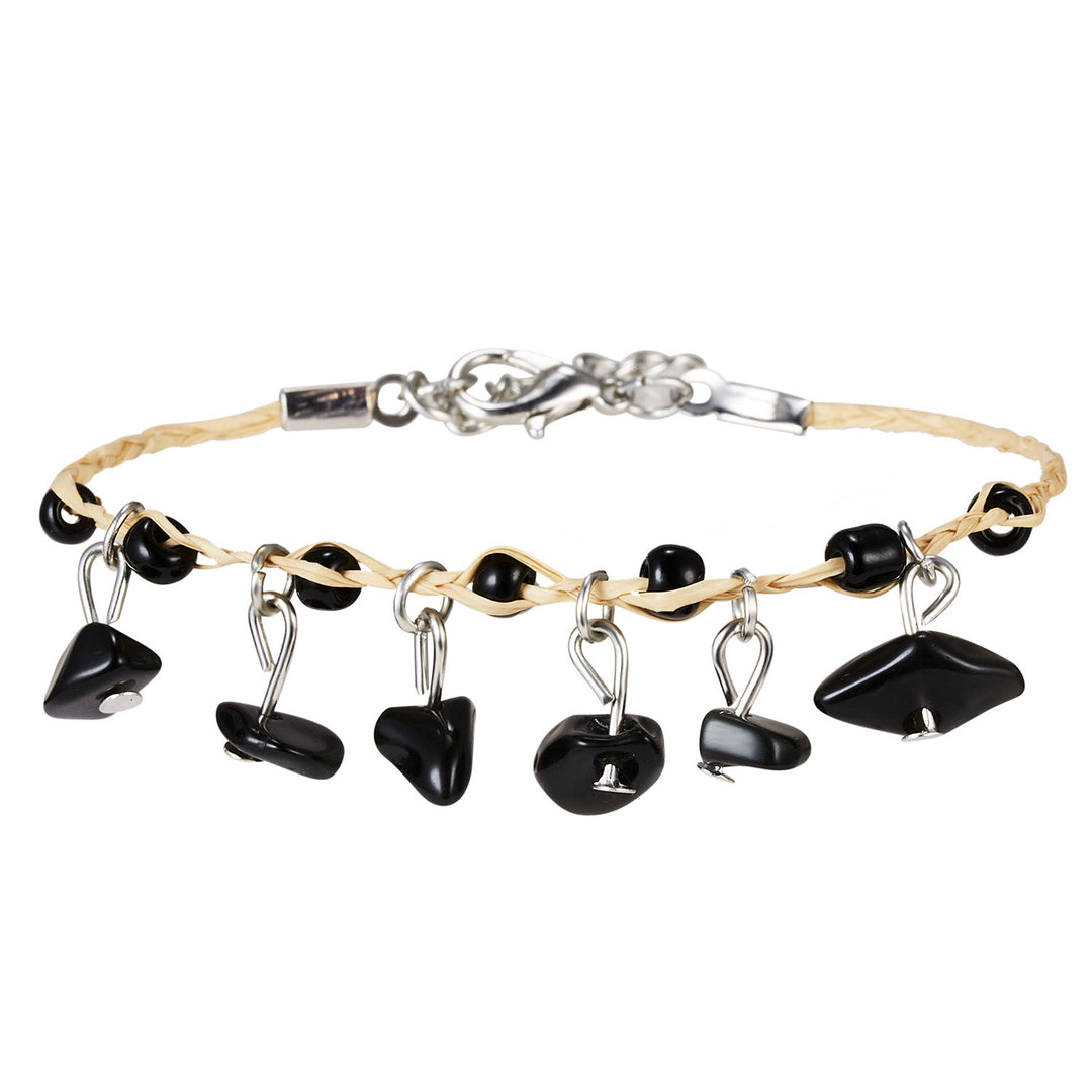 Bracciale intrecciato con ghiaia, nappa, ossidiana, occhio di tigre e ametista Olivenorma