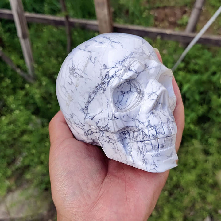 Olivenorma 10cm Decorazione in pietra preziosa turchese bianco naturale Teschio di cristallo - Turchese bianco - image 0