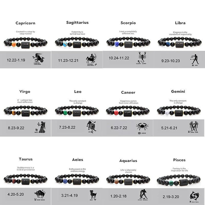 Olivenorma Bracciale da uomo con zodiaco in onice nero naturale