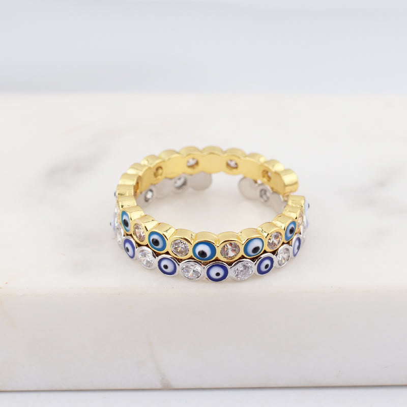 Olivenorma Anello regolabile con zircone bianco e colorato malocchio 