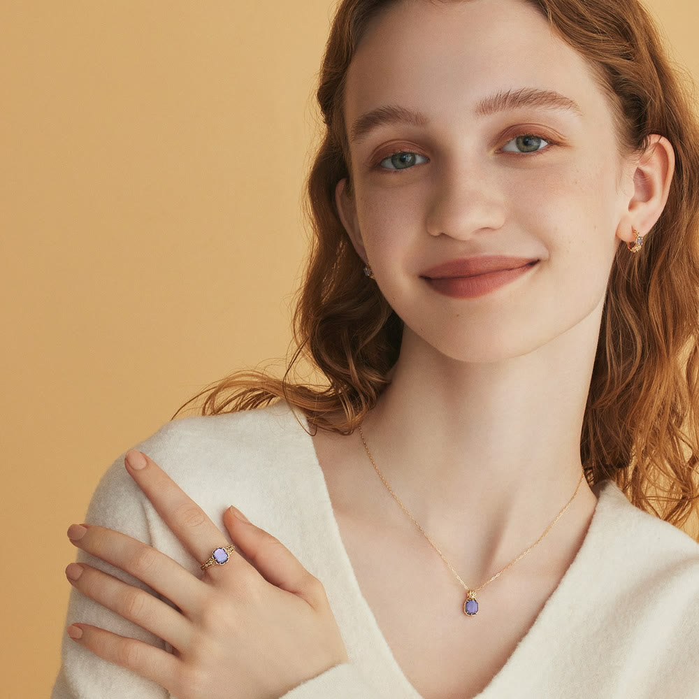 Collana con anello in pietra quadrata di ametista naturale Olivenorma 