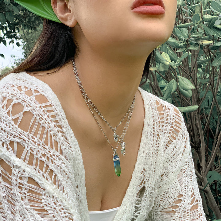Olivenorma Set di collana con ciondolo a forma di fiore di rana in cristallo artificiale elettroplaccato colorato 