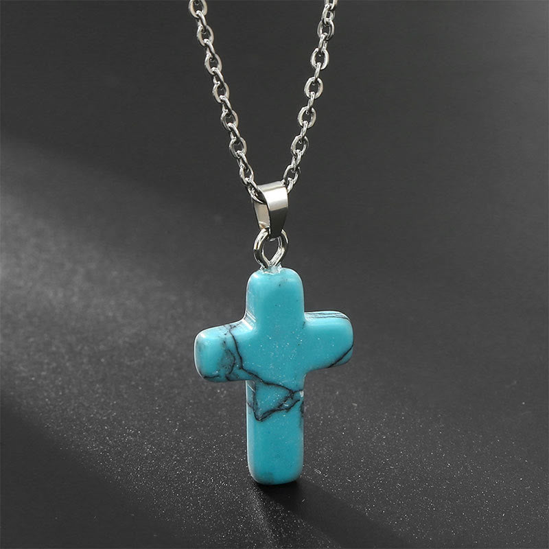 Collana con croce in pietra naturale Olivenorma 