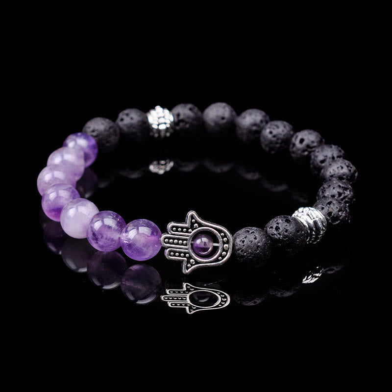 Olivenorma Bracciale con ciondolo Hamsa in perline di pietra naturale fatto a mano