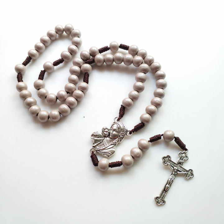 Olivenorma Collana con ciondolo a forma di croce della Vergine Maria in legno da 10 mm 