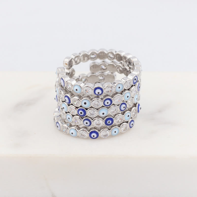Olivenorma Anello regolabile con zircone bianco e colorato malocchio 