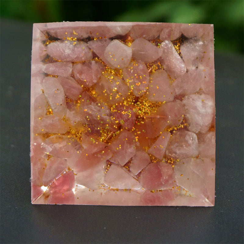 Olivenorma Albero della Vita Quarzo Fragola con Piramide Orgonica in Quarzo Rosa 