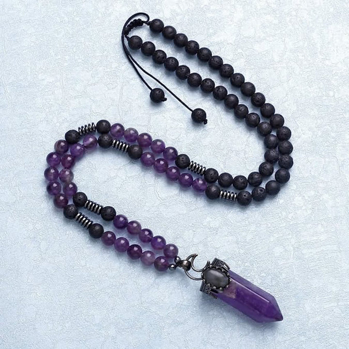 Collana Mala con ciondolo a prisma esagonale in cristallo naturale Olivenorma 