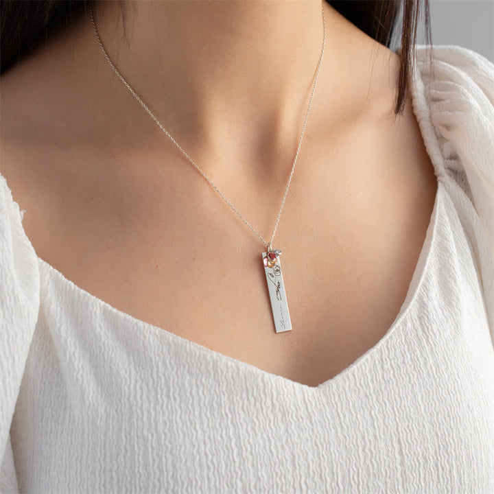 Olivenorma Collana personalizzata con fiore di nascita e pietra portafortuna con nome
