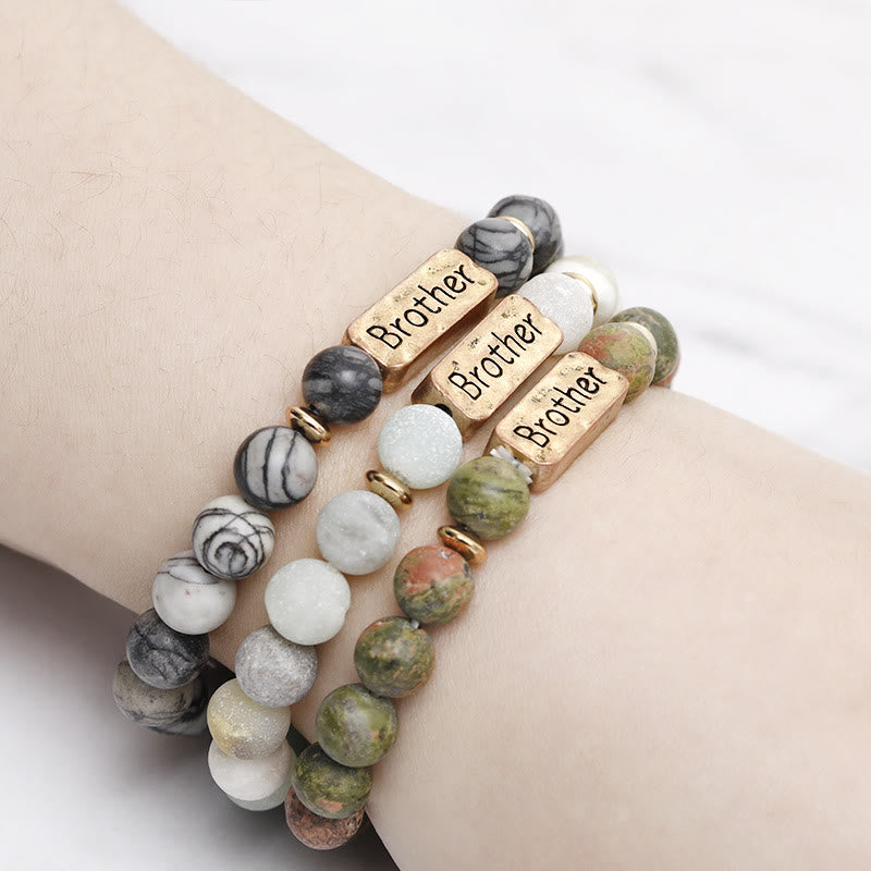 Bracciale con incisione Brother in pietra preziosa naturale Olivenorma