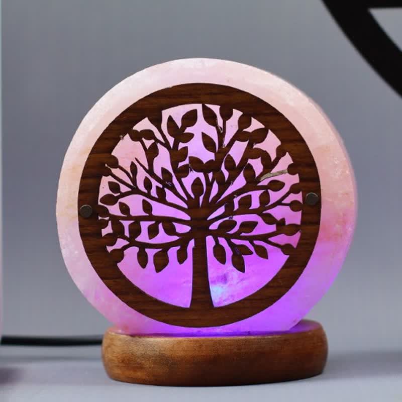 Olivenorma Circle Albero della vita Lampada di sale rosa dell'Himalaya