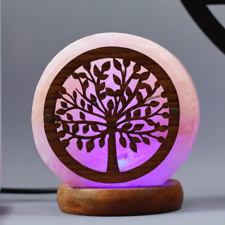 Olivenorma Circle Albero della vita Lampada di sale rosa dell'Himalaya