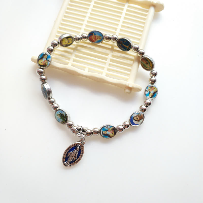 Olivenorma Braccialetto con Croce Cristiana in Lega Elasticizzata con Cristallo Acrilico