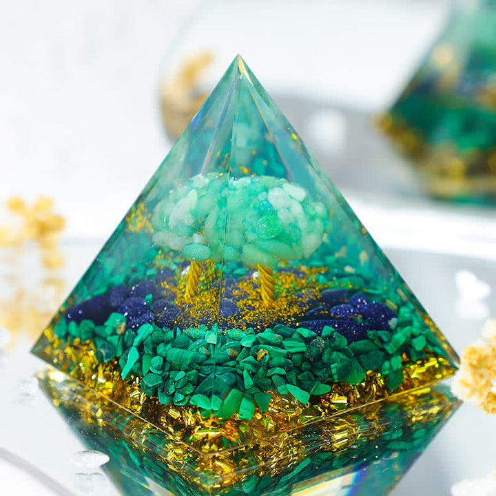 Olivenorma "Foresta Verde" - Piramide di Orgone dell'Albero della Vita in Malachite