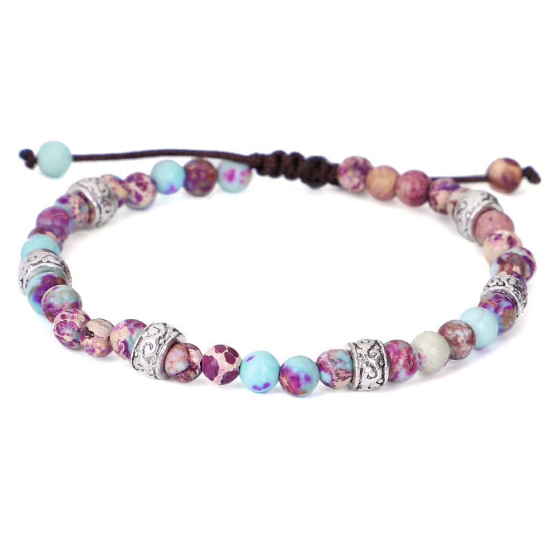 Bracciale intrecciato con perline in pietra imperiale multicolore naturale Olivenorma 