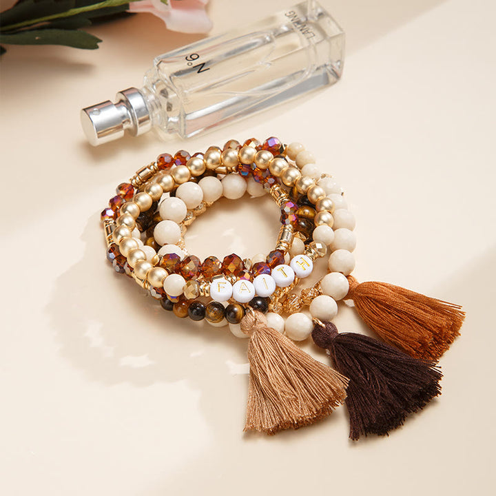 Olivenorma Set di 6 bracciali in cristallo naturale inciso