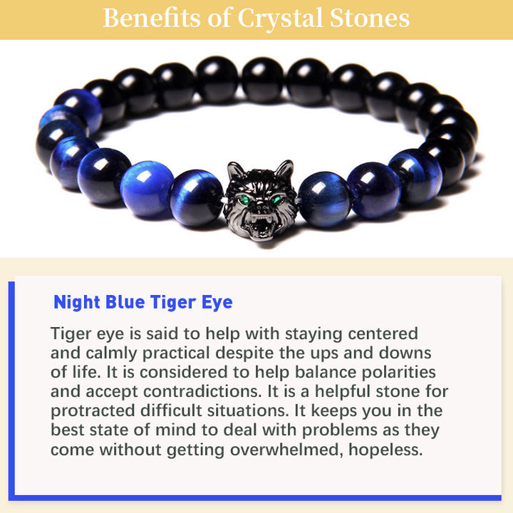 Braccialetto Olivenorma Night Blue Tiger Eye Wolf