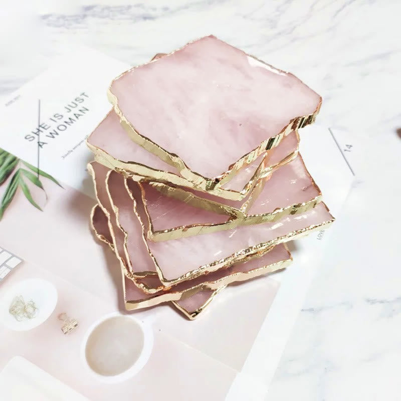 Decorazione con pietra preziosa per sottobicchiere in quarzo rosa Olivenorma