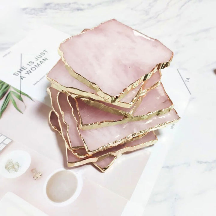 Decorazione con pietra preziosa per sottobicchiere in quarzo rosa Olivenorma
