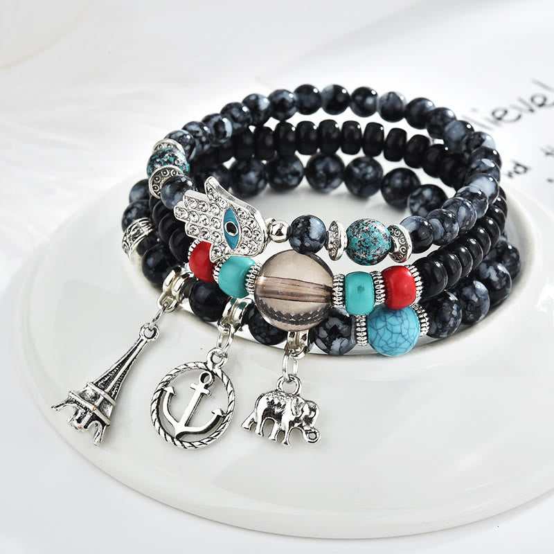 Olivenorma Elephant Tower Evil Eye Bracciale Hamsa Set