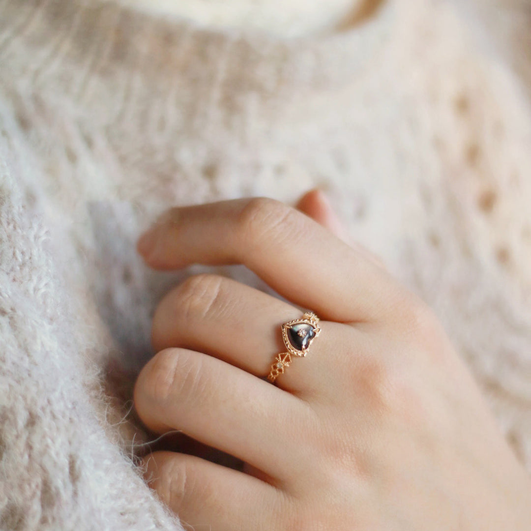 Anello Olivenorma in argento sterling placcato oro con labradorite a forma di cuore