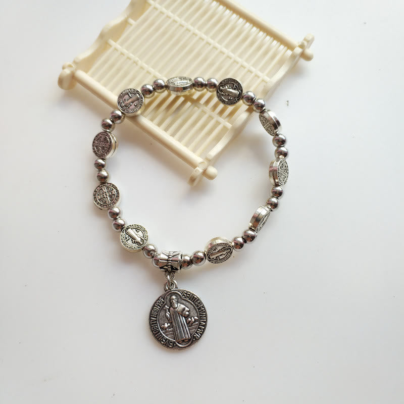 Olivenorma Braccialetto con Croce Cristiana in Lega Elasticizzata con Cristallo Acrilico