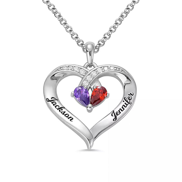 Collana personalizzata e incisa con pietre portafortuna a forma di cuore Olivenorma