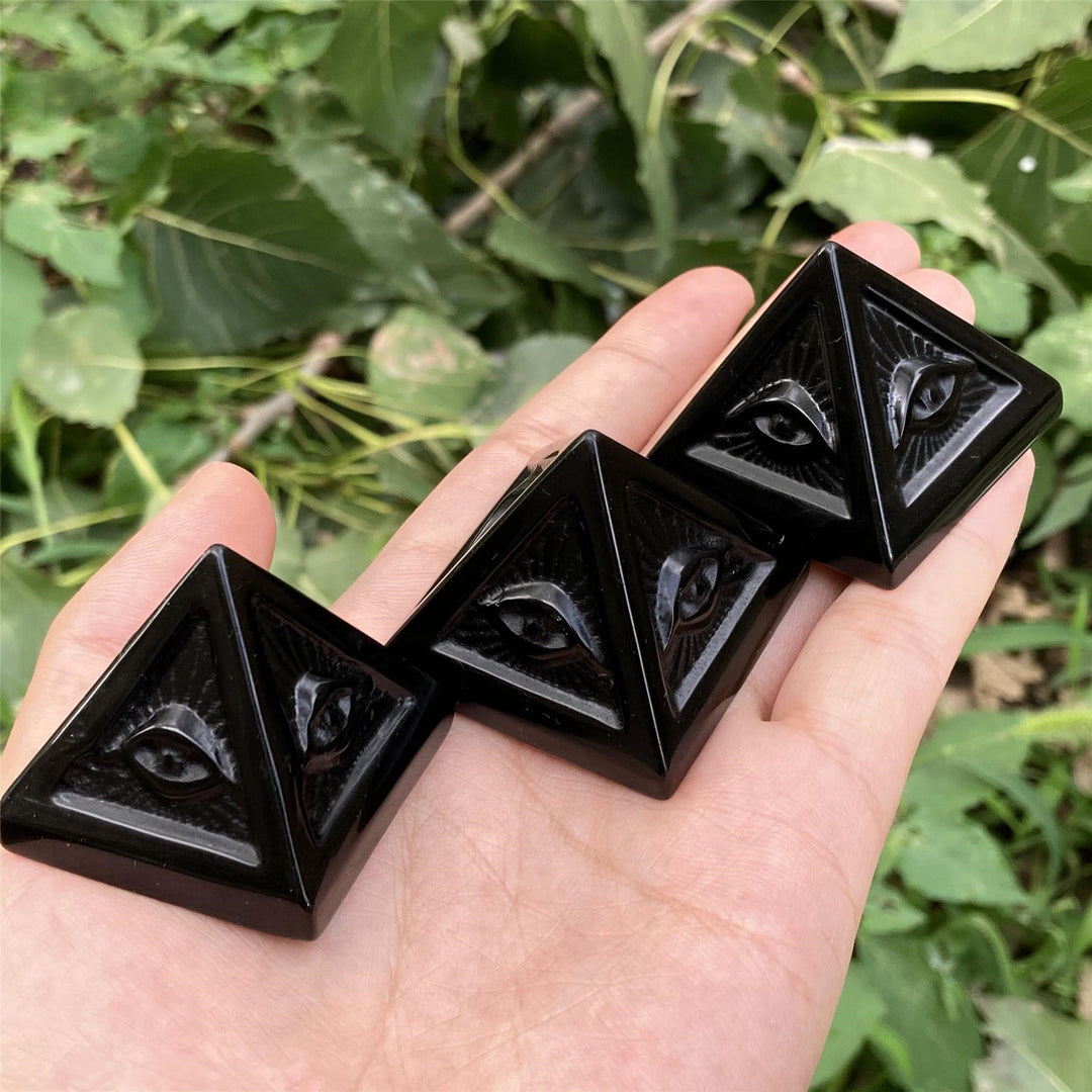 Decorazione in pietra preziosa della piramide di orgone di ossidiana Olivenorma 
