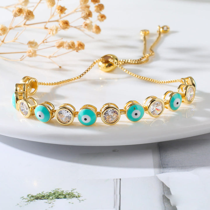 Braccialetto regolabile con zircone bianco e malocchio Olivenorma 